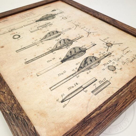 Archery Arrows Rustic Patent Art Print Home Decor 11x14" Natural Framed - Picture 2 of 7